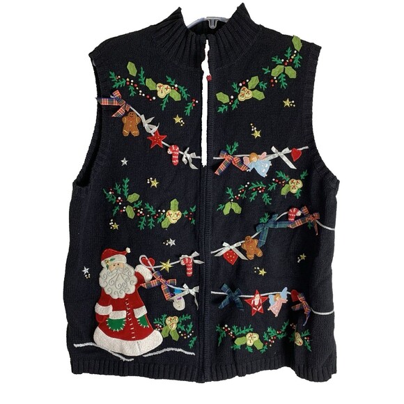 Vintage Planet & Company Woman 1X Christmas Sweater Vest Full Zip Santa - Picture 3 of 16